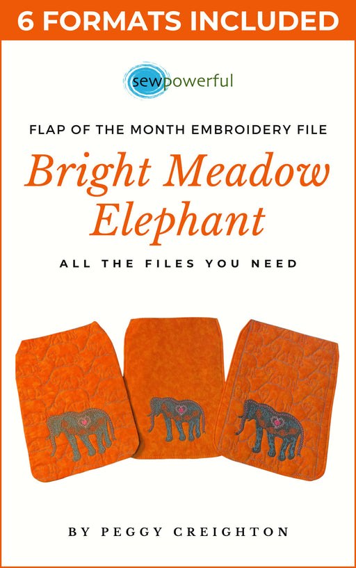 Bright Meadow Elephant - Machine  Embroidery Flap Of The Month
